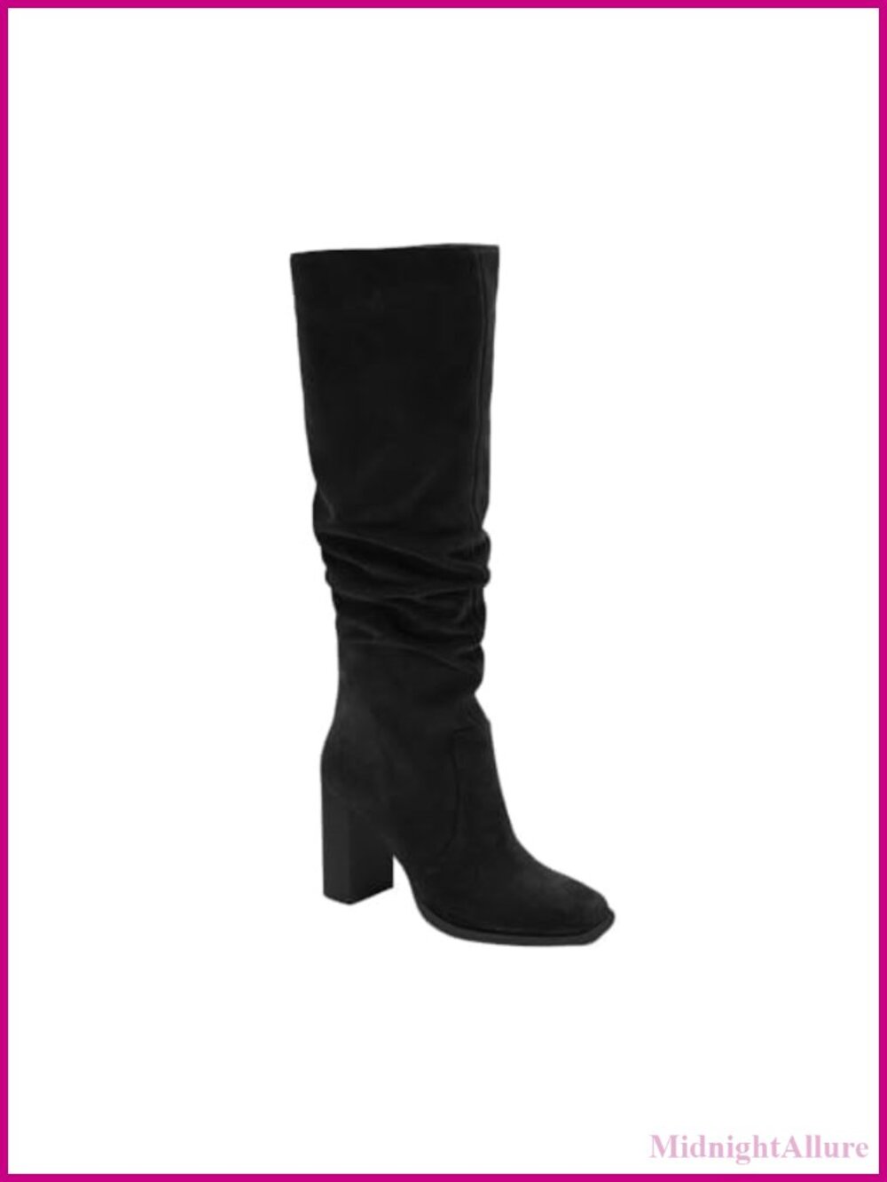 Faux Suede Knee High Boots Chunky High Heel Square Toe Wide Calf Women's